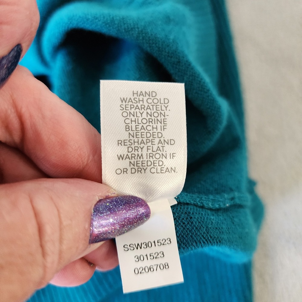 J Jill Top Women's Size Small Tall V Neck Sweater Pullover Teal Blue Minimalist - Picture 5 of 8